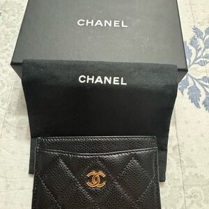 CHANEL Black Quilted Key Card Holder with Gold CC Logo